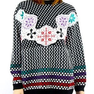 Vintage 1980’s Christmas Snowflake Knit Sweater Size Medium Ugly Xmas Sweater